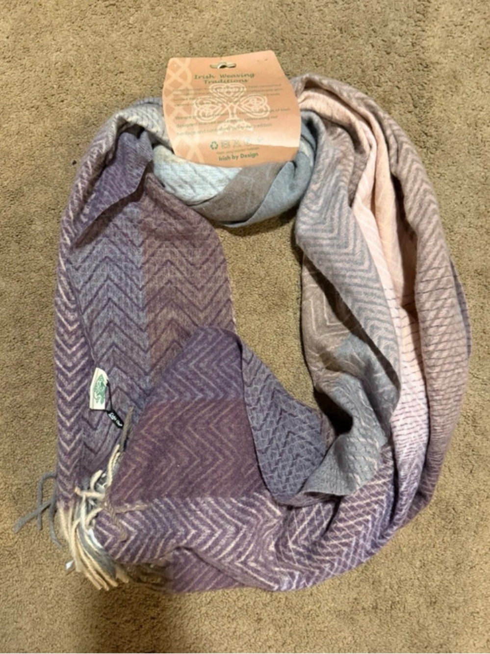 Irish-Woven Multicolor Chevron Scarf - Purple, Gray, Pink